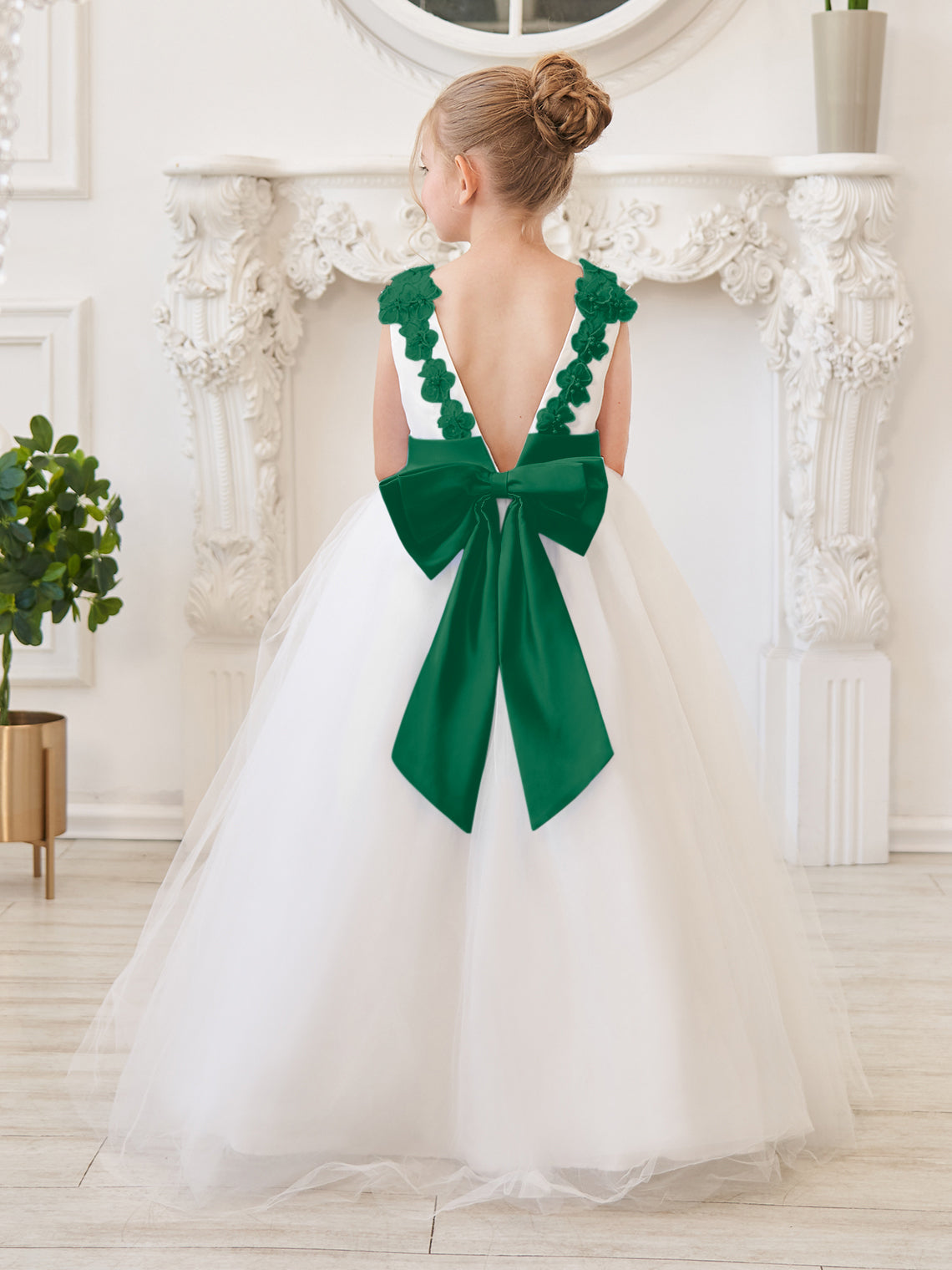 Vestido de princesa/de princesa con flores 3D de tul hasta el suelo, color marfil, para niña de las flores 