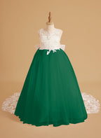 Vestido de niña de las flores sin mangas con cola desmontable de princesa de ensueño 