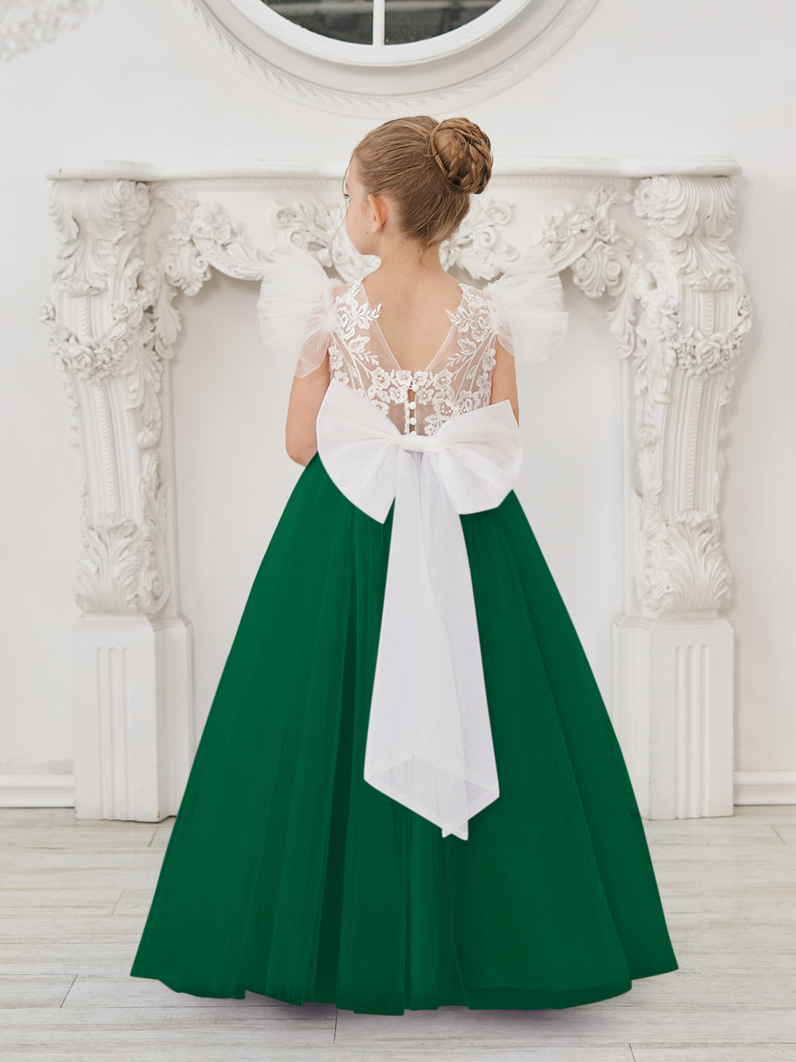 Robe de demoiselle d'honneur à traîne en tulle et dentelle amovible 