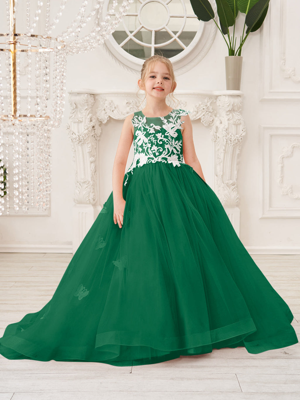 Elegante vestido de princesa sin mangas de tul para niña de las flores, corte en A 