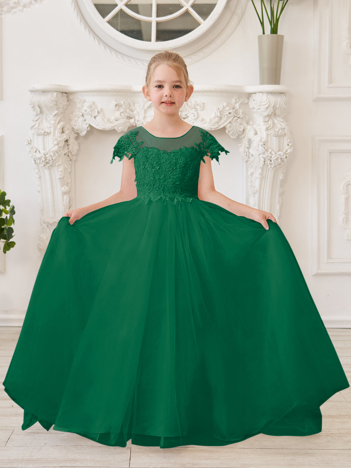 Vestido de niña de las flores para la Primera Comunión, color marfil, con cola desmontable estilo princesa. 