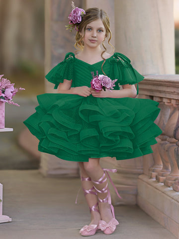 Vestido de princesa/vestido de tul hasta la rodilla para niña de las flores de cumpleaños