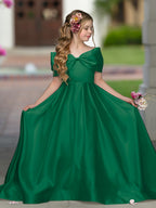 Robe de bal princesse élégante en satin ivoire avec traîne et nœud pour demoiselles d'honneur 