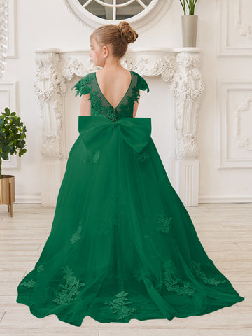 Vestido de niña de las flores para la Primera Comunión, color marfil, con cola desmontable estilo princesa. 