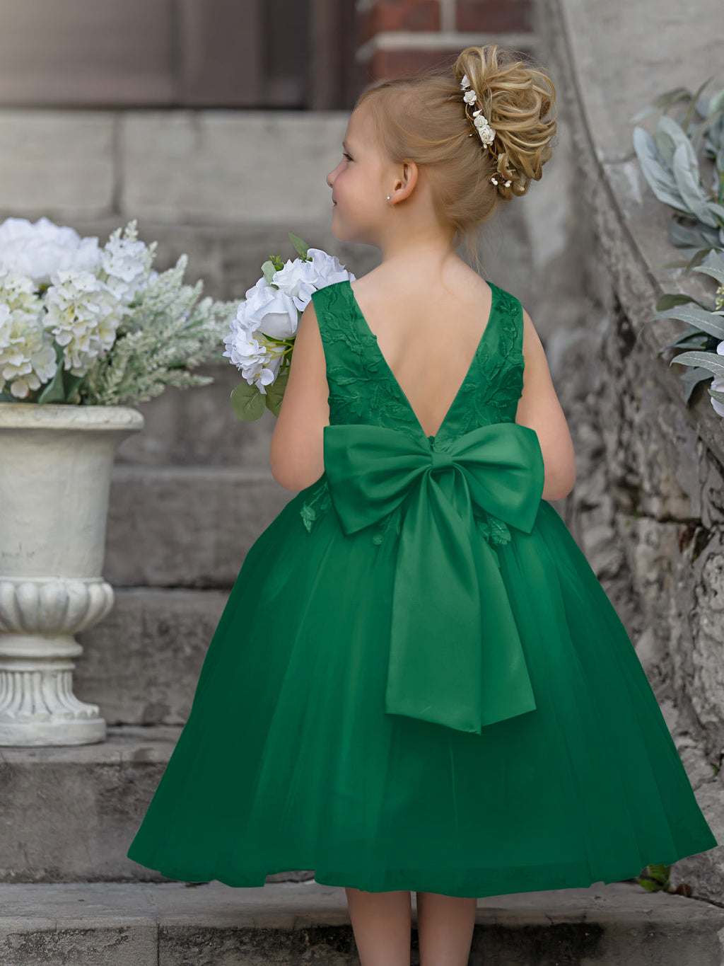 Vestido de niña de las flores sin mangas de tul y encaje hasta la rodilla 