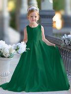 Vestido de niña de las flores para la Primera Comunión, corte en A, encaje y satén, hasta el suelo 