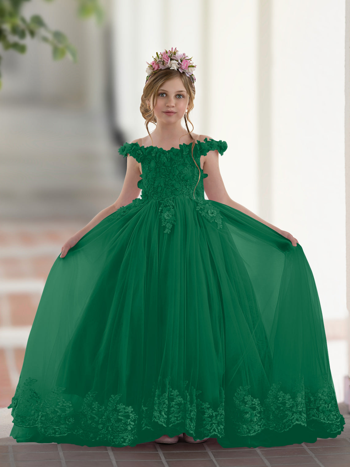 Vestido de gala/princesa rosa con cola de encaje para cumpleaños 