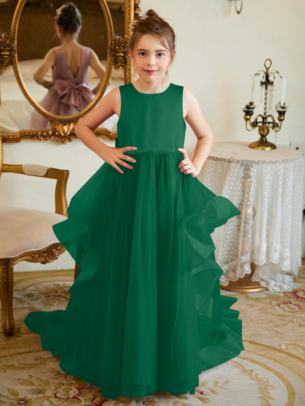 Vestido de princesa/vestido de princesa de satén y tul para niña de las flores 