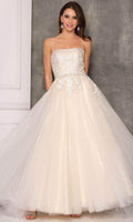 Laced Straight-Across Prom Ballgown