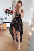 Robe de soirée sexy dos nu en dentelle asymétrique, robe de bal 