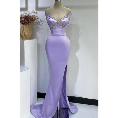 Trumpet Sweetheart Strapless Beaded with Side Slit Party Prom Evening Dress
