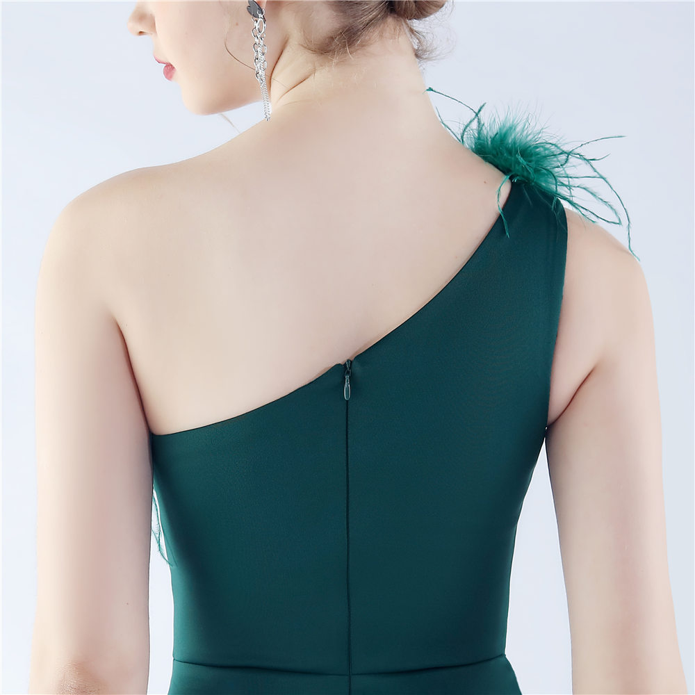 Craft Order Ostrich Feather Cocktail Performance Satin Long Evening Dress