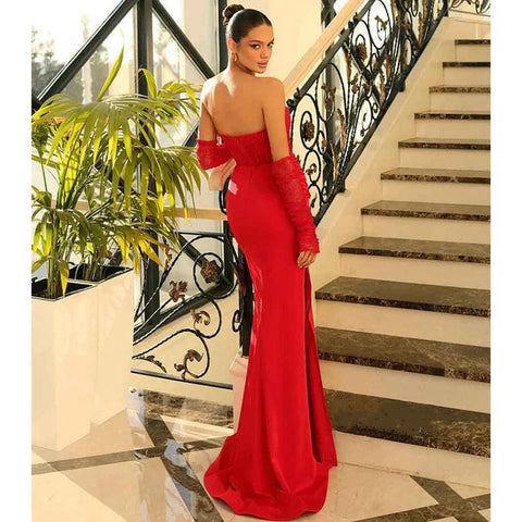 Sheath/column Lace Appliques Long Formal Evening Dress with Slit