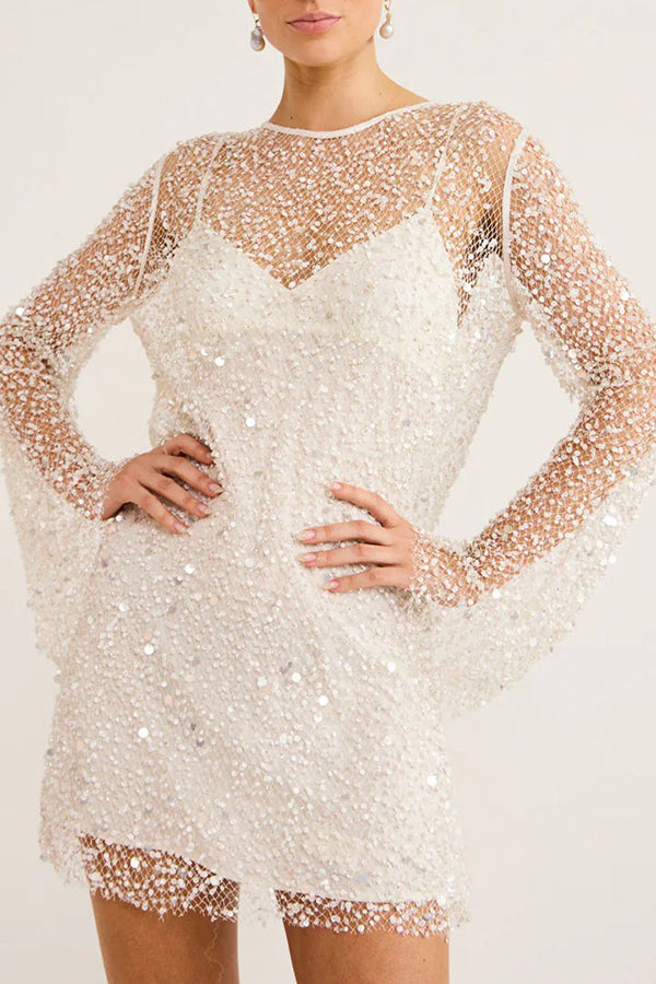 Robe courte en tissu à sequins et perles Sparkle and Shine avec jupon séparé 