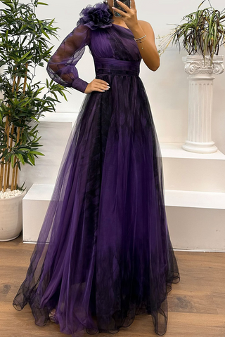 Vestidos de noche sexys para baile de graduación con estampado floral, abertura, malla en forma de flor y hombros caídos (6 colores) 