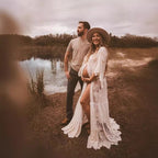 Vestido premamá blanco de encaje de manga corta, vestido premamá de noche con escote en V
