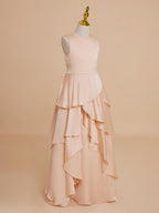 Vestido de niña de las flores de corte A, de gasa color melocotón claro hasta el suelo 