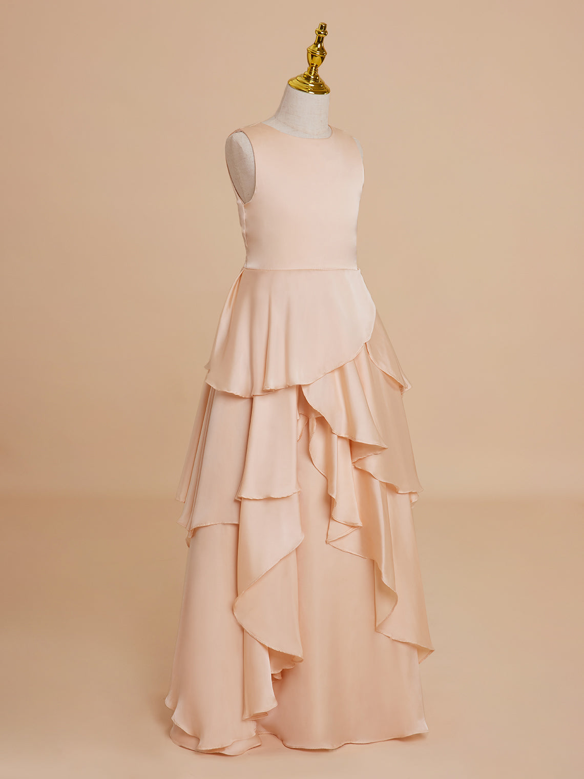 Vestido de niña de las flores de corte A, de gasa color melocotón claro hasta el suelo 