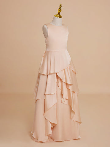 A-line Chiffon Floor-length Light Peach Flower Girl Dress