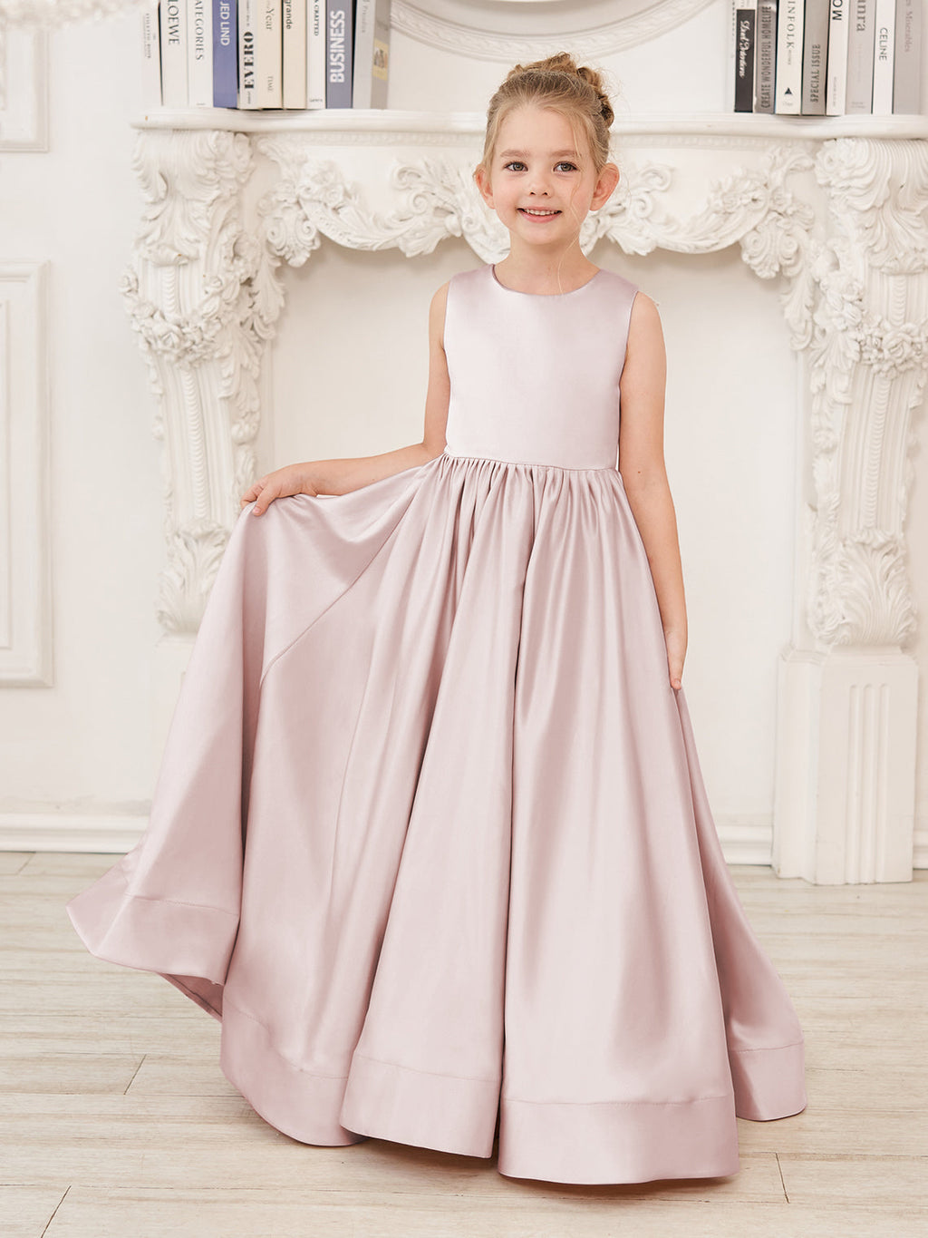 Vestido de niña de las flores de corte A, de satén y encaje, hasta el suelo 