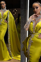 Dbrbridal High Neck Mermaid Long Sleeve With Shawl Applique Prom Dresses