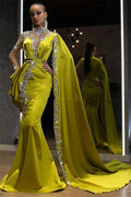 Dbrbridal High Neck Mermaid Long Sleeve With Shawl Applique Prom Dresses