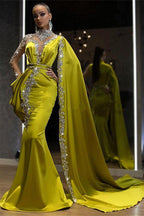 Dbrbridal High Neck Mermaid Long Sleeve With Shawl Applique Prom Dresses