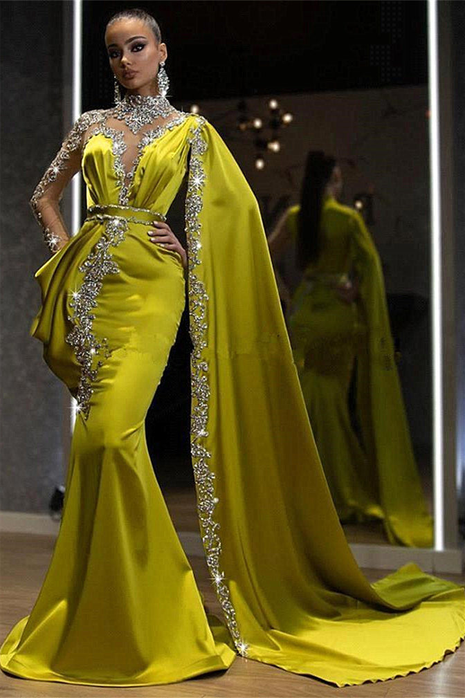 Dbrbridal High Neck Mermaid Long Sleeve With Shawl Applique Prom Dresses