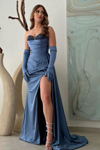 Dbrbridal Sweetheart Long Slit Front Strapless Stain Prom Gown with Beadings