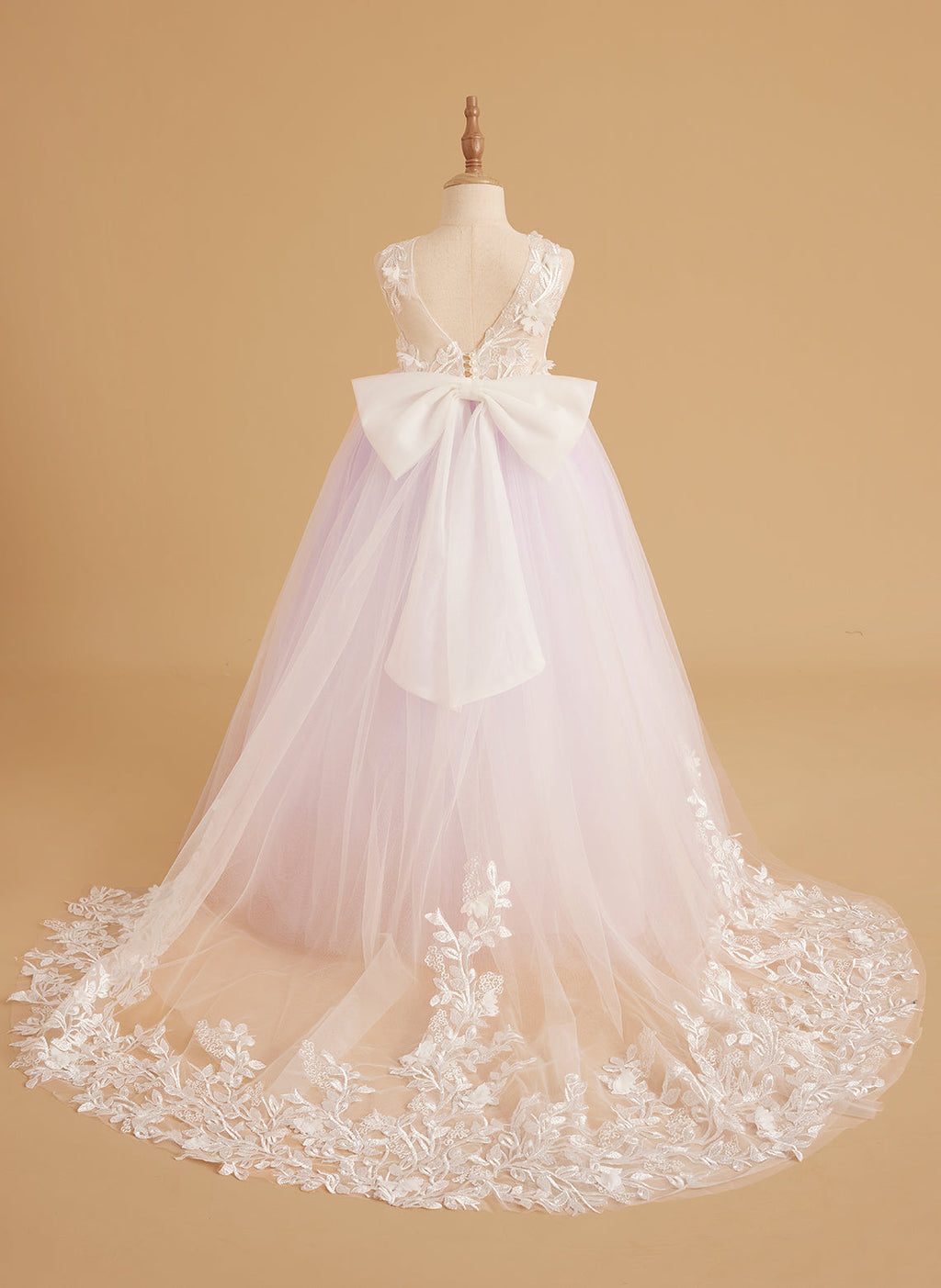 Vestido de niña de las flores sin mangas con cola desmontable de princesa de ensueño 