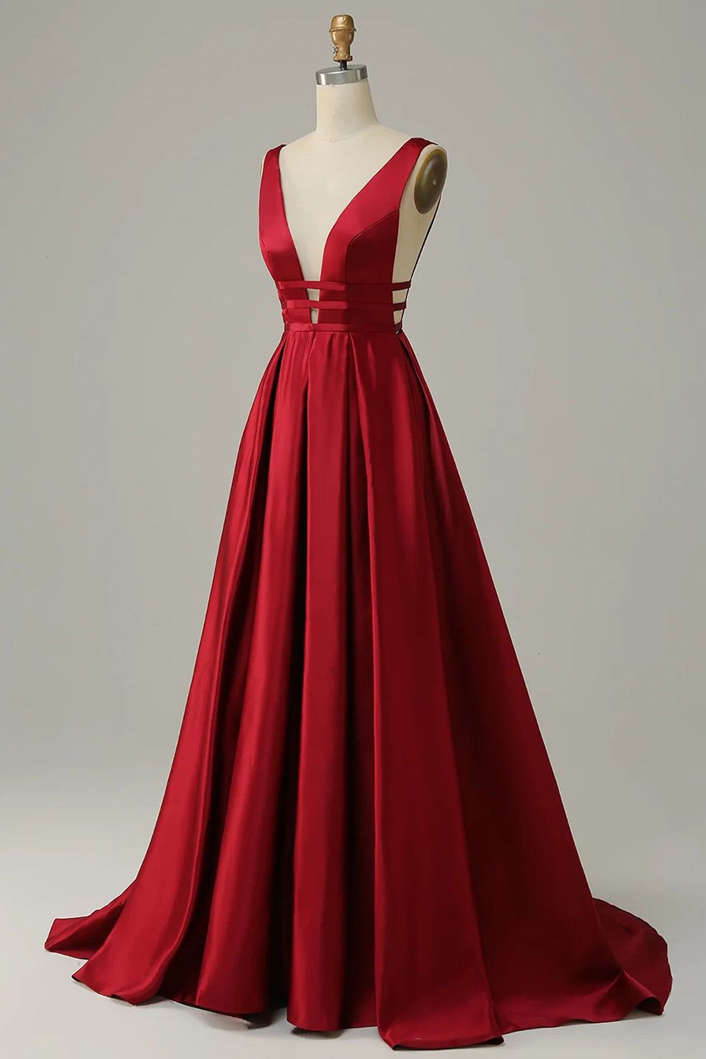 Vestido largo rojo de fiesta con escote en V profundo y espalda descubierta