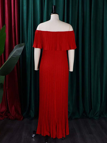 Vestidos de noche cruzados plisados ​​de color liso con hombros descubiertos 