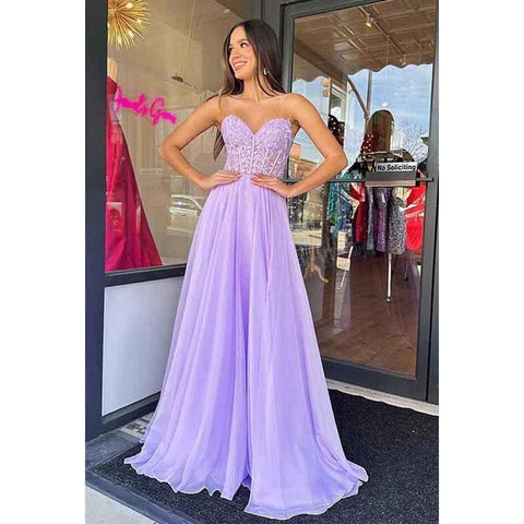 Sweetheart Strapless Lace Appliqued Long Prom Dress With Detachable Sleeves