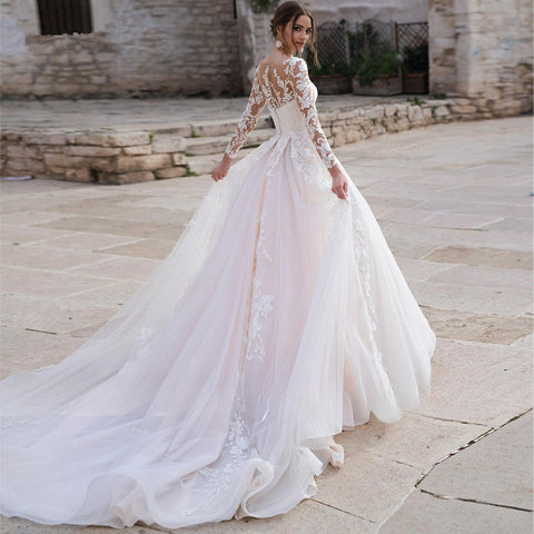 Vestidos De Novia sexis con cuello en V profundo y apliques Vestido De Noiva De manga larga Vestidos De Novia De encaje Robe De Mariée