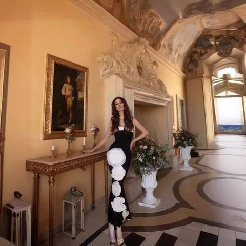 Vestido largo de fiesta sin tirantes con estampado floral 3D de lujo 