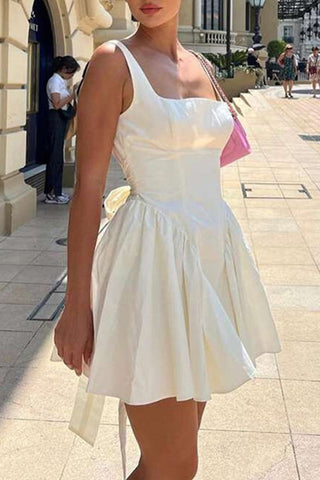 Vestidos de noche sencillos, lisos, sin espalda, con lazo y cuello cuadrado 