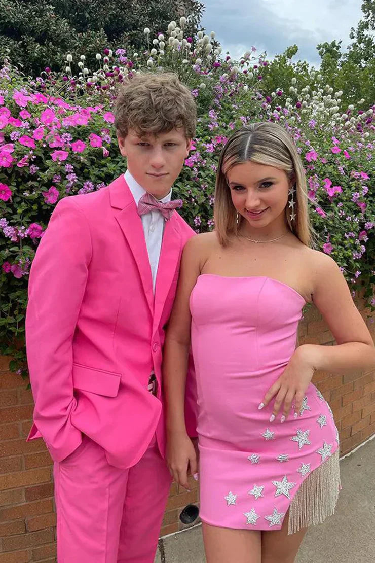 Sheath Strapless Satin Homecoming Dress