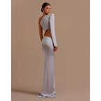 Vestido de fiesta formal largo sexy con pliegues y un hombro en forma de tubo/columna con abertura 