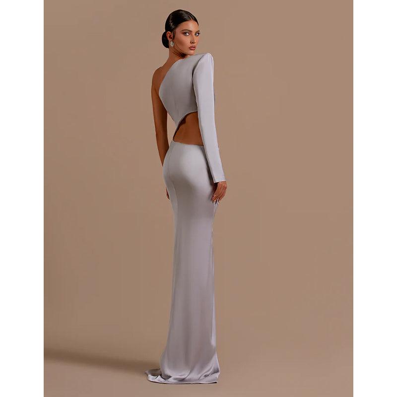 Vestido de fiesta formal largo sexy con pliegues y un hombro en forma de tubo/columna con abertura 