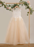 Vestido rosa de corte A, largo hasta el suelo, de tul y encaje (010226589) 