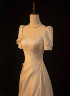 Elegante vestido de fiesta de boda de satén blanco corte A, vestido largo de graduación, vestido de noche Y7546