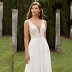Vestidos de novia vintage corte A boho con encaje, escote en V, abertura, sin mangas, vestidos de novia, espalda descubierta con apliques para mujer 