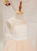 Vestido rosa de corte A, largo hasta el suelo, de tul y organza (010226975) 