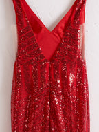 Nina | Robe de bal longue sirène rose à sequins et décolleté plongeant en V | Robe de bal longue à sequins et col V profond Nina