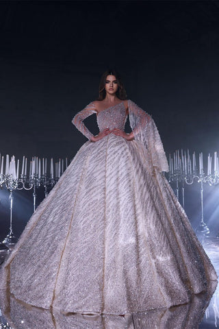 Vestido de novia de lujo largo hasta el suelo, de un solo hombro, corte en A, con lentejuelas y volantes