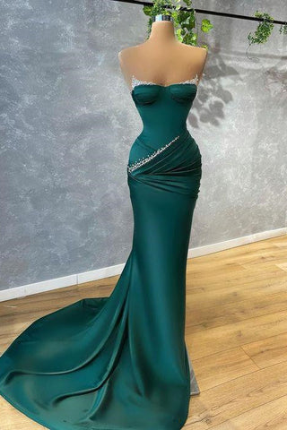 Vestido de fiesta de sirena de satén sin mangas hasta el suelo, de lujo, con volantes y largo hasta el suelo