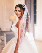 Deluxe Floor Length Sweetheart Sleeveless A-Line Sequined Wedding Dress with Beads