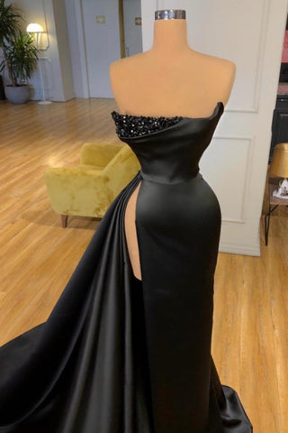 Vestidos de noche de diseñador, corte en A, vestidos largos negros de graduación con abertura