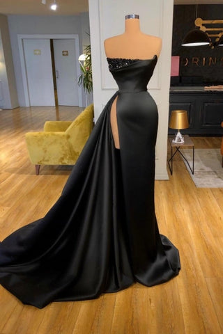 Vestidos de noche de diseñador, corte en A, vestidos largos negros de graduación con abertura