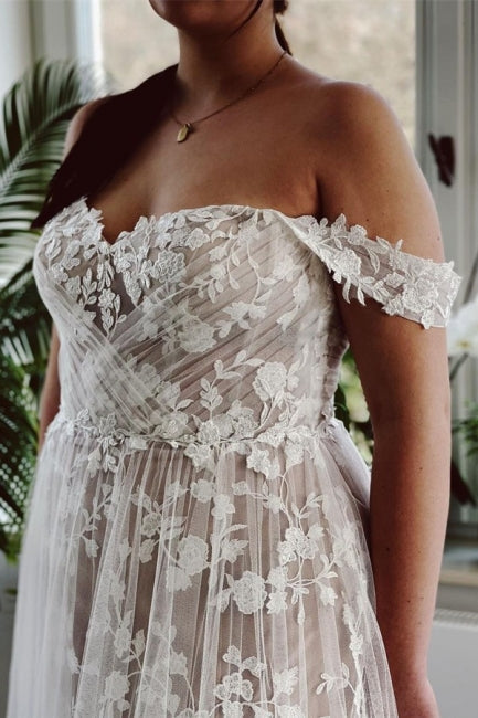 Designer A-line Off-the-shoulder Sleeveless Wedding Dresses With Lace